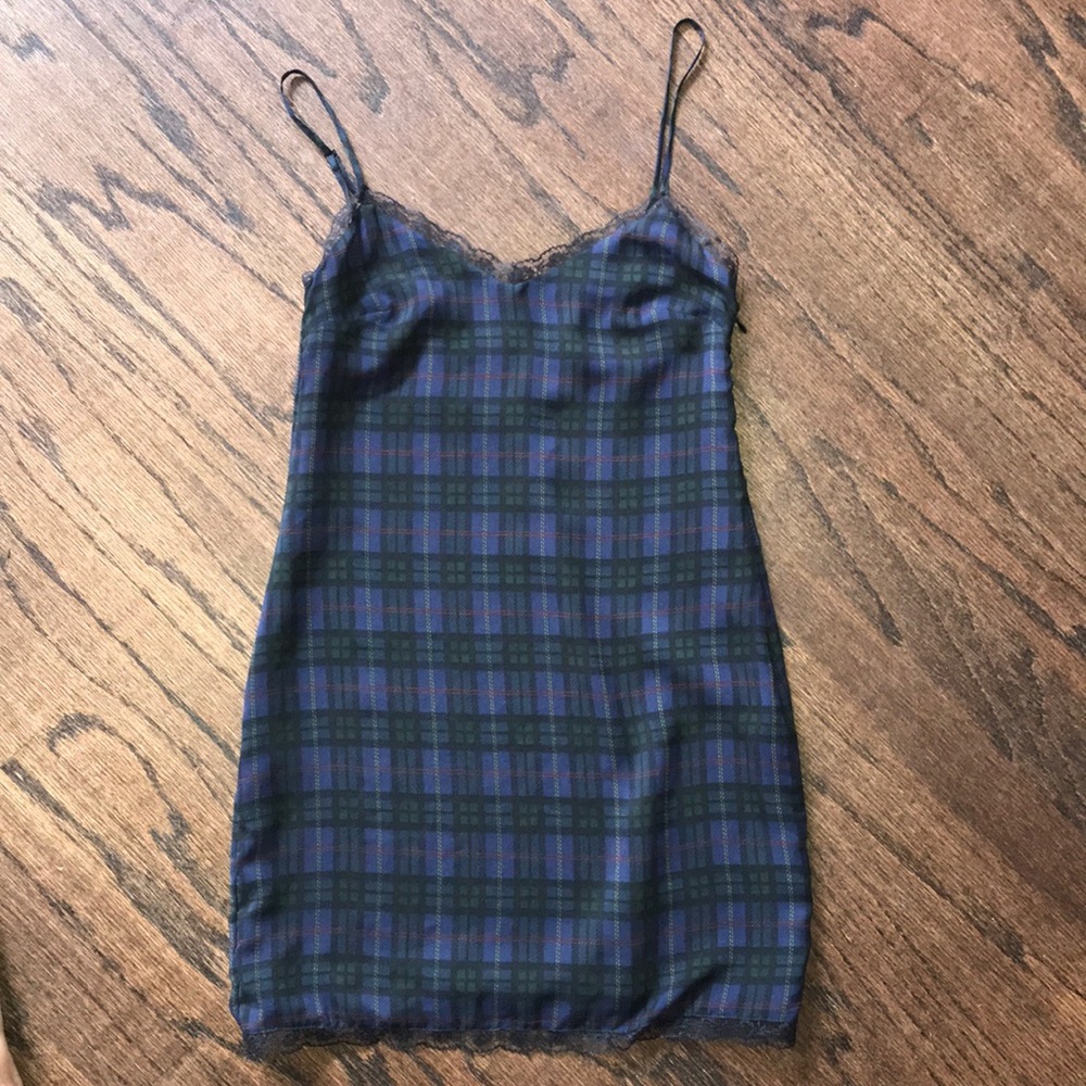 Lace plaid silk like dress